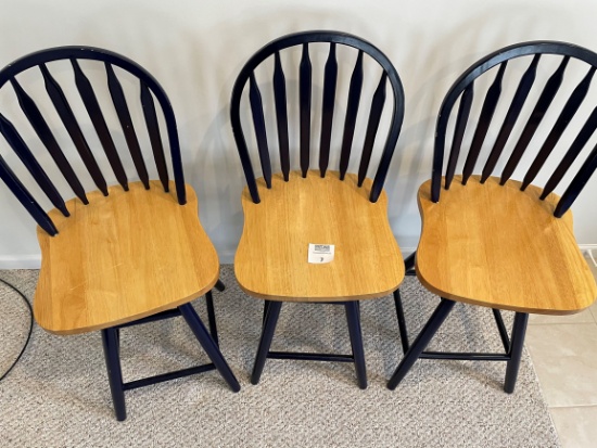 Group Of Three Wood And Painted Black Bar Stools Very Nice!