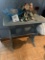 Small Painted Blue Wooden Hallway Entry Table And Items