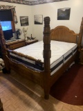 Oak Queen Poster Bed With Serta Icomfort Mattress & Boxsprings