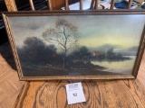 Vintage Oil Painting In Frame Mid Century