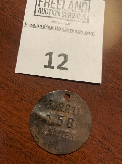 Wwii Id Tag 3/r.R11 158 Mutze 1