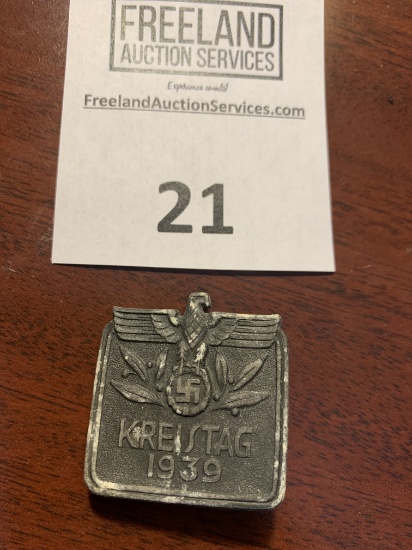 German Nazi 1939 Kreistag Pin Marked Foerster & Bart M 9/7