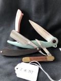 Parrot Ceramic Folding Knife, Sm Straight Razor & Wood Handle Knife