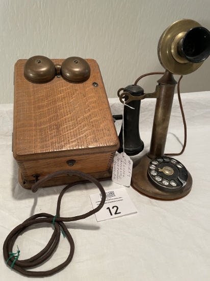 Western Electric Dial Candlestick Telephone with Oak Ringer Box