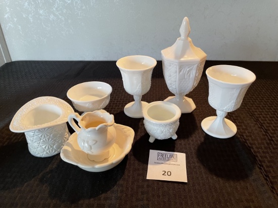 Group of vintage White Milk Glass items