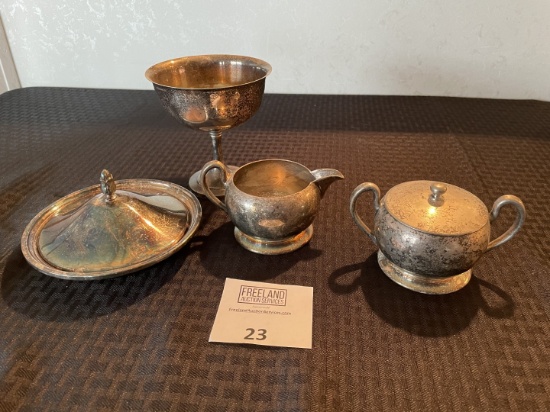 Group of Silver Plate Sugar & Creamer and other items