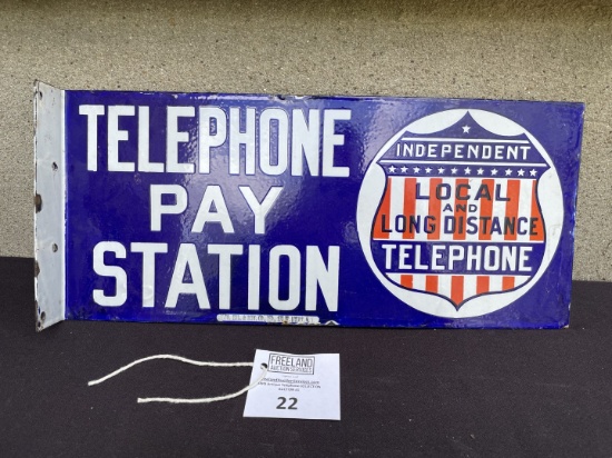 Independent Local and Long Distance Telephone Pay Station Flange Porcelain sign