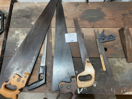 Group of antique Saws and other tools