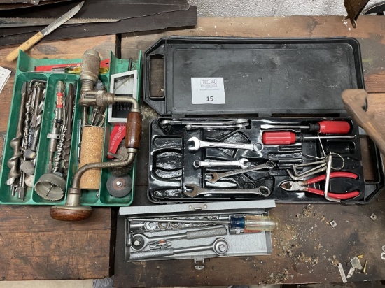 Large group of sockets, wrenches and other tools