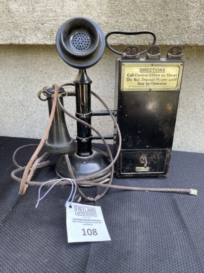 Gray Pay Station #14 Multi-Coin Portable Station with Western Electric candlestick phone