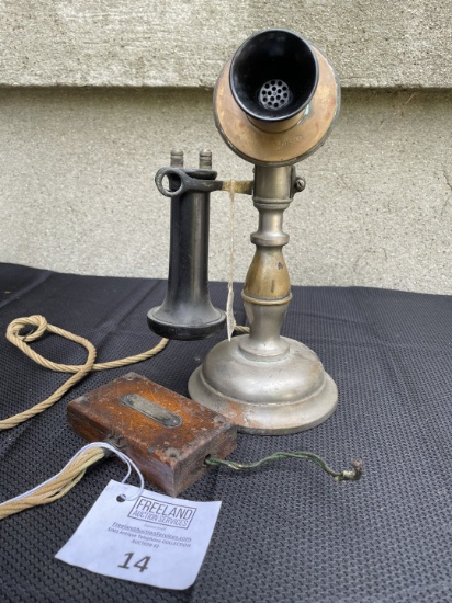 Potbelly Candlestick Telephone with beveled edge transmitter marked "MESCO"