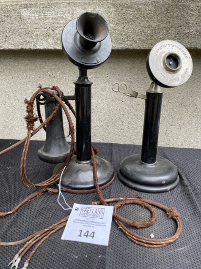 Pair of early 1900s candlestick telephones Western Electric & Leich