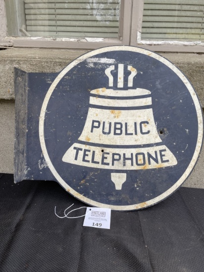 Large 18" Public Telephone Sign Bell System 1940s original