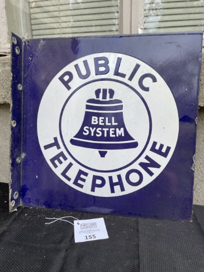 1939 Bell System Public Telephone porcelain telephone flange sign