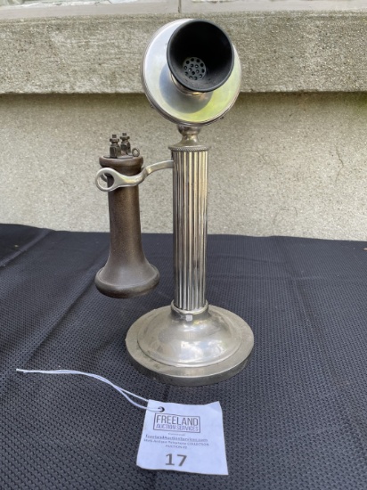 Sterling Electric FLUTED SHAFT Nickel Candlestick Telephone