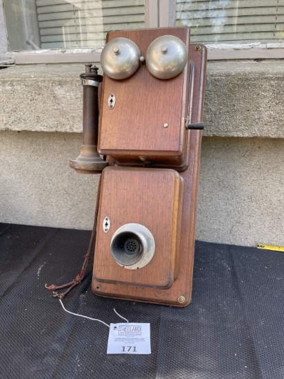 Manhattan two box wooden wall compact telephone with Long Pole receiver