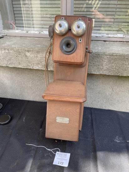 National Bell Telephone two box wooden wall telephone with watchcase receiver