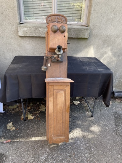 1897 Stromberg Carlson Oak 54" Wall Tandem Telephone