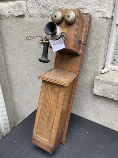 unusual 33" large double box wall telephone with Pony Receiver Viaduct?