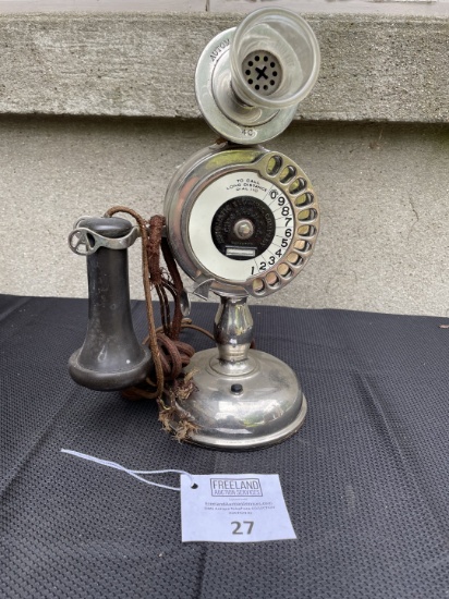 Strowger Nickel Dial Candlestick Telephone with Glass Mouthpiece