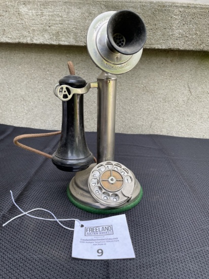 nickel Automatic Electric Co Chicago IL step base candlestick telephone with Mercedes Dial