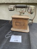 unusual European wooden desk telephone with Handset & mother-in-law receiver