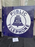 1939 Bell System Public Telephone porcelain telephone flange sign
