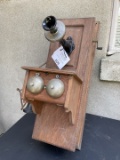 Unusual Oak Wall Telephone Williams-Abbot nickel Transmitter