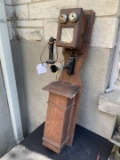 Chicago Telephone Supply Co. oak Glass Front tandem wall telephone