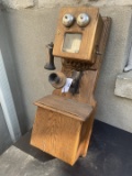 Chicago Genuine Solid Back wall telephone Elkhart Indiana OAK GLASS FRONT Double Box