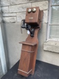 Large Oak Chicago Telephone Supply Co. Elkhart Indiana TANDEM Wall telephone