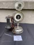 Strowger Nickel Dial Candlestick Telephone with Glass Mouthpiece