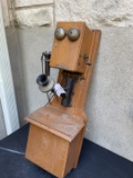 FARR Telephone Co Chicago Oak Double Box wall phone with Long Pole receiver