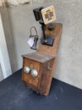 rare Williams Telephone Supply Co Cleveland Ohio Oak fiddleback style telephone with Hush-A-Phone