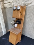 1896 Stromberg Carlson light Oak double box telephone with nickel bottom receiver