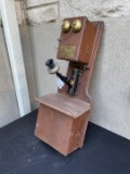 unusual Keystone Telephone Co walnut double box wall telephone