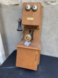 Chicago Genuine Solid Back wall telephone Elkhart Indiana OAK Double Box