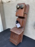 late 1880s Viaduct walnut 3 box wooden wall telephone with Blake style transmitter