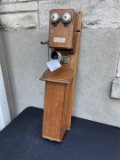 The New State Telephone Company of Michigan Oak large tandem wooden wall telephone