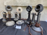 FOUR antique candlestick telephones Kellogg, Stromberg Carlson and WE
