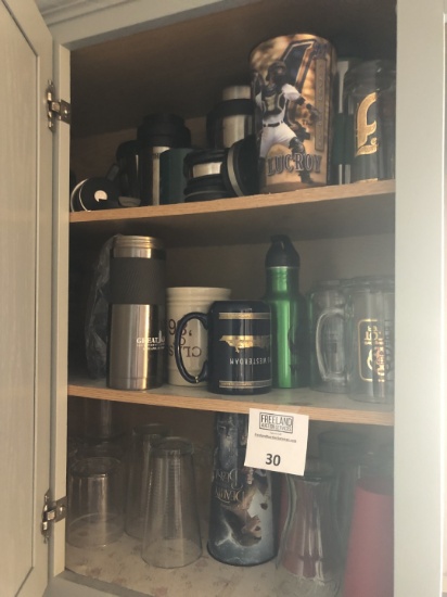 Large group of clean travel mugs