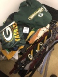 Large group of Green Bay Packers items Flag, sweatshirt