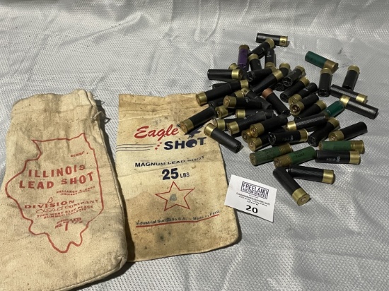 Large group of 12 gauge shotgun shells and Shot Shell bags