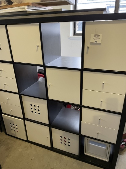 Large Black and White cubbie/drawer system