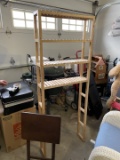 Tall wooden bathroom shelf unit