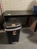 Small desk and HEFTY trash can