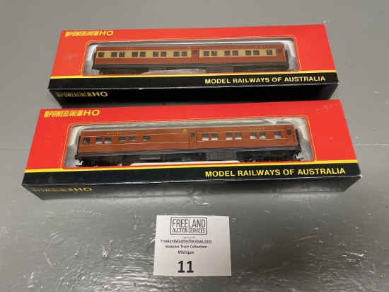 Pair of Australian POWERLINE HO Train Coach cars in boxes