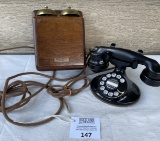 Refurbished 1930s Western Electric model 202 dial desk telephone with ringer box