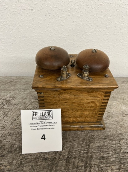 Western Electric Oak extension box with walnut telephone bells