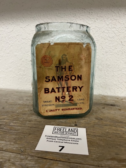The Samson Battery No. 2 glass battery jar for early telephone